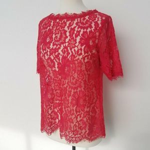 Anthropologie Red Lace Top Blouse sz M Med Vanessa Virginia EUC